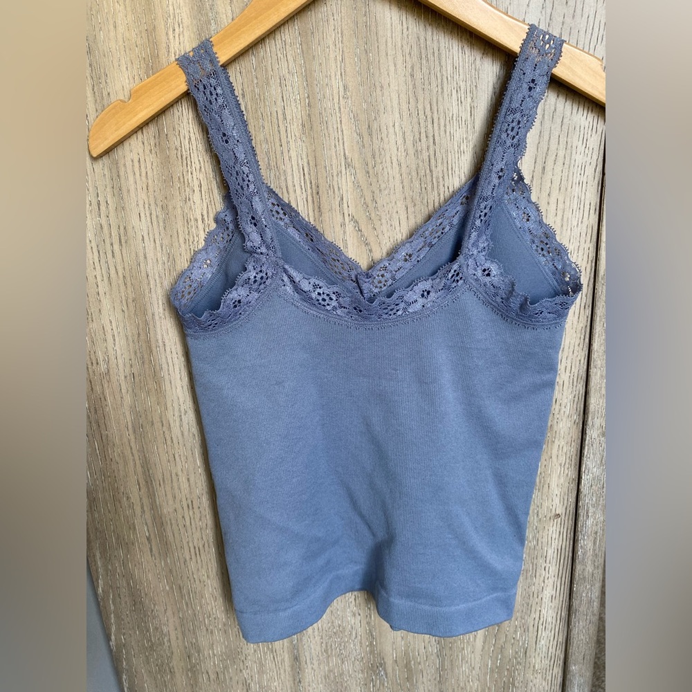 Lace Trim Blue Tank Top - S - Picture 6 of 6